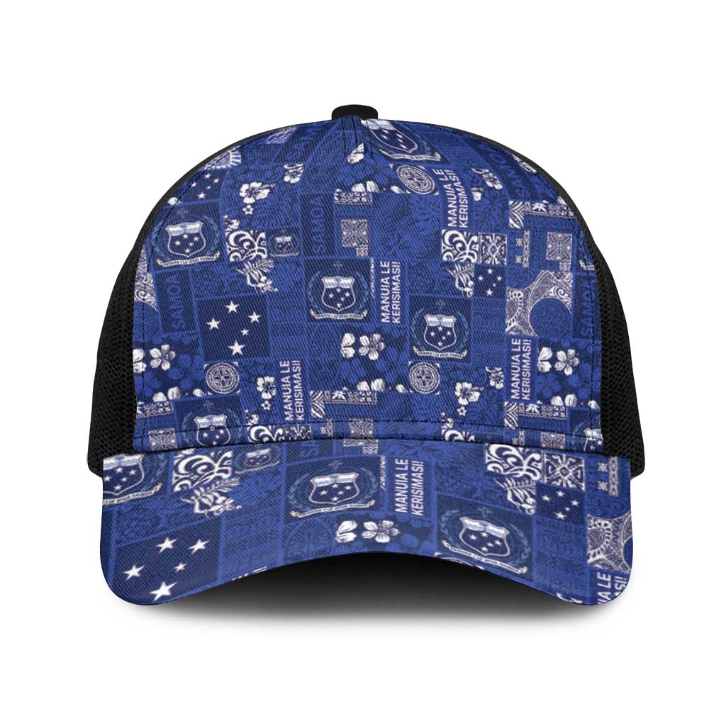 Blue Samoa Manuia Le Kerisimasi Baseball Net Cap Pacific Patchwork Xmas Vibes - Polynesian Pride