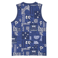 Blue Samoa Manuia Le Kerisimasi Basketball Jersey Pacific Patchwork Xmas Vibes LT9 - Polynesian Pride