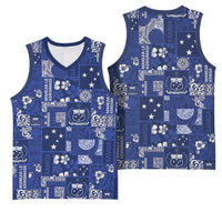 Blue Samoa Manuia Le Kerisimasi Basketball Jersey Pacific Patchwork Xmas Vibes LT9 - Polynesian Pride