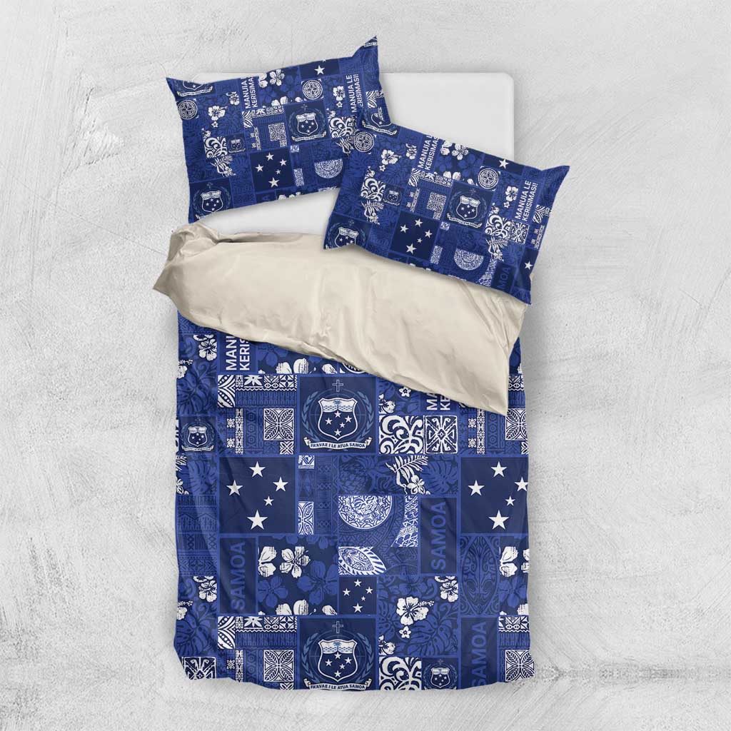 Blue Samoa Manuia Le Kerisimasi Bedding Set Pacific Patchwork Xmas Vibes - Polynesian Pride