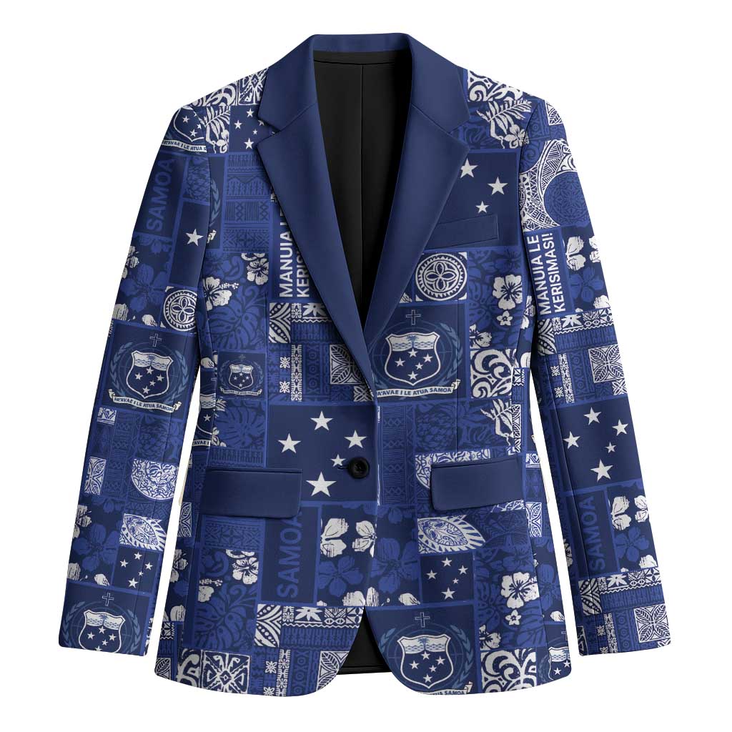 Blue Samoa Manuia Le Kerisimasi Blazer Pacific Patchwork Xmas Vibes - Polynesian Pride