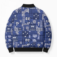 Blue Samoa Manuia Le Kerisimasi Bomber Puffer Jacket Pacific Patchwork Xmas Vibes LT9 - Polynesian Pride