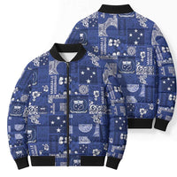 Blue Samoa Manuia Le Kerisimasi Bomber Puffer Jacket Pacific Patchwork Xmas Vibes LT9 - Polynesian Pride
