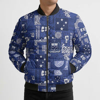 Blue Samoa Manuia Le Kerisimasi Bomber Puffer Jacket Pacific Patchwork Xmas Vibes LT9 - Polynesian Pride