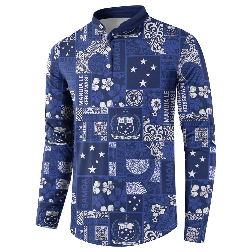 Blue Samoa Manuia Le Kerisimasi Button Sweatshirt Pacific Patchwork Xmas Vibes LT9 - Polynesian Pride