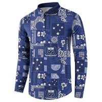 Blue Samoa Manuia Le Kerisimasi Button Sweatshirt Pacific Patchwork Xmas Vibes LT9 - Polynesian Pride
