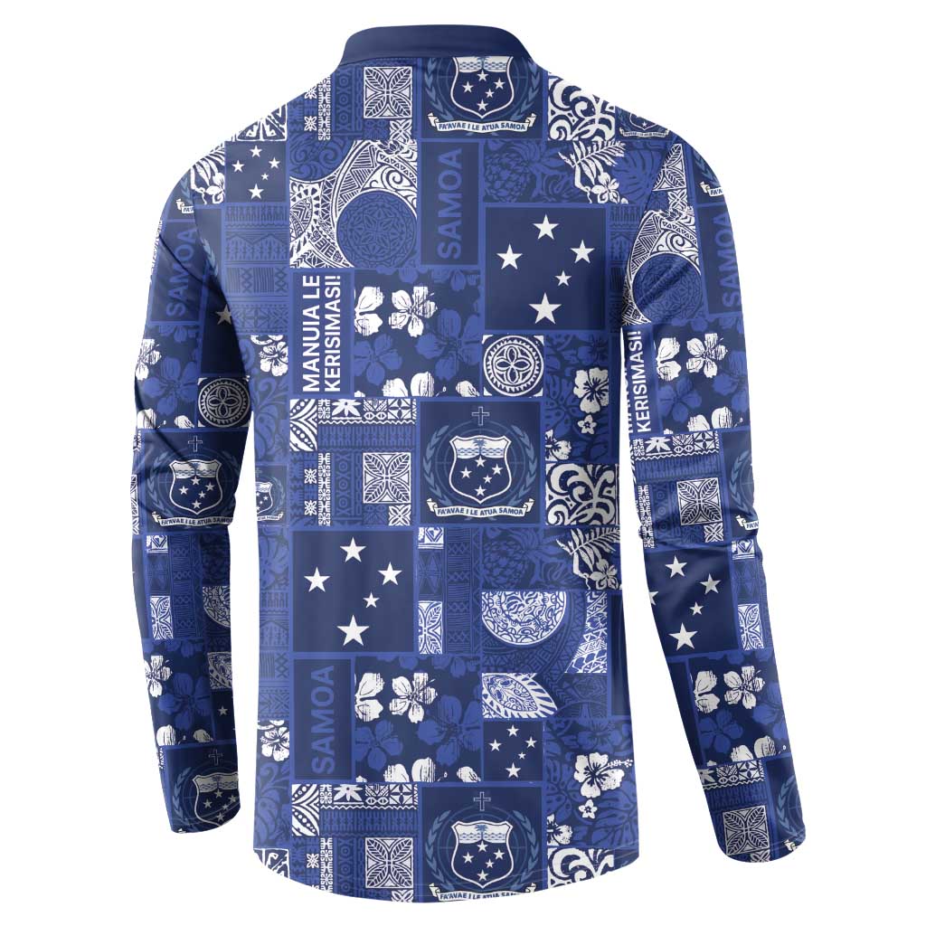 Blue Samoa Manuia Le Kerisimasi Button Sweatshirt Pacific Patchwork Xmas Vibes LT9 - Polynesian Pride