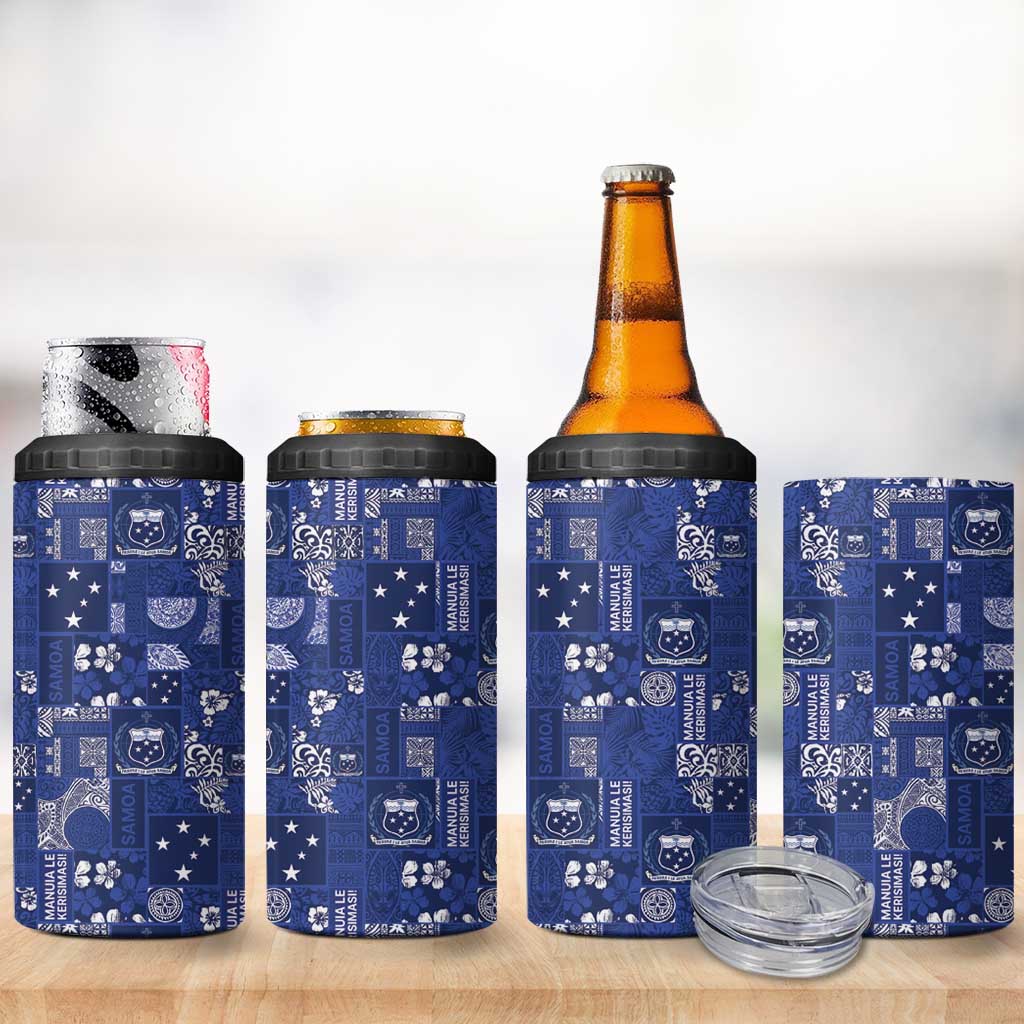 Blue Samoa Manuia Le Kerisimasi 4 in 1 Can Cooler Tumbler Pacific Patchwork Xmas Vibes - Polynesian Pride