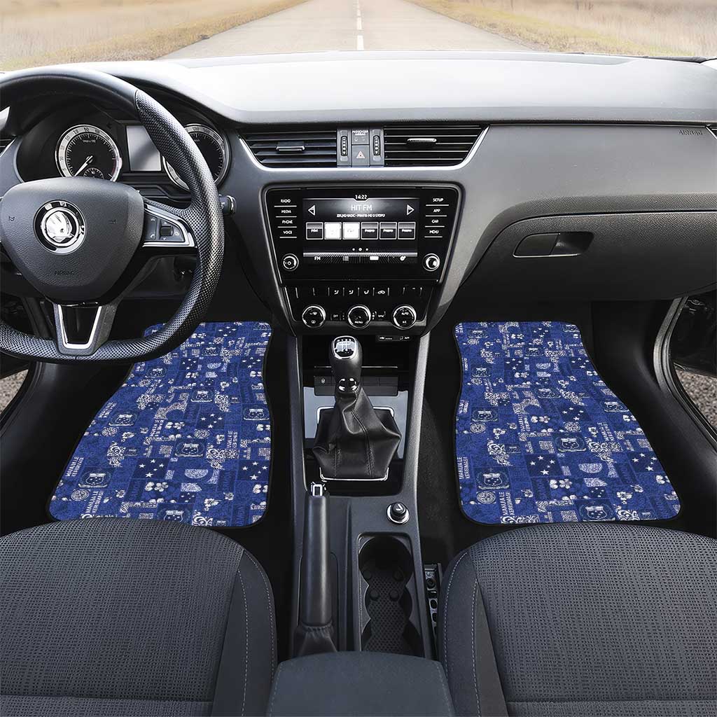 Blue Samoa Manuia Le Kerisimasi Car Mats Pacific Patchwork Xmas Vibes LT9 Set 2pcs - Front Blue - Polynesian Pride