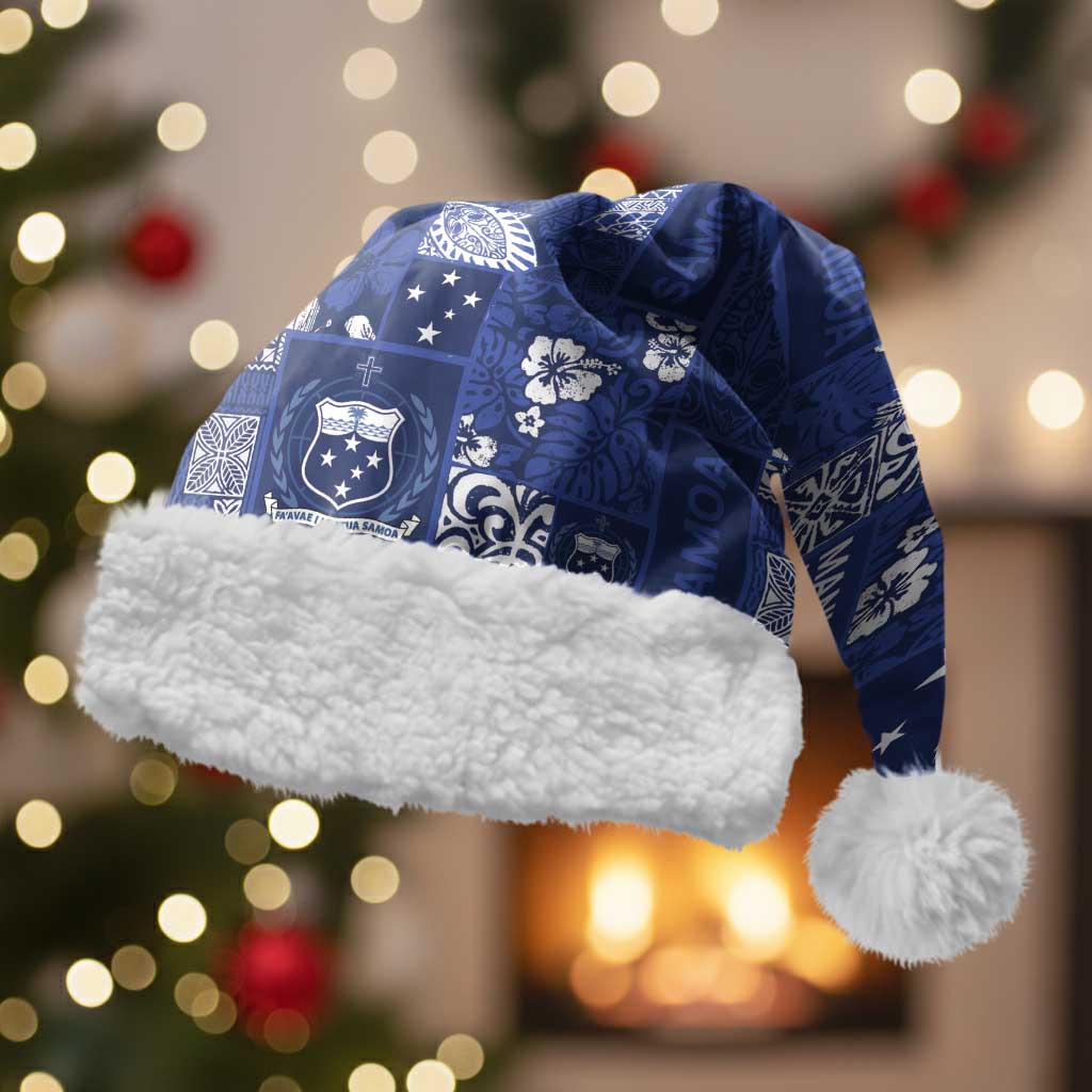 Blue Samoa Manuia Le Kerisimasi Christmas Santa Hat Pacific Patchwork Xmas Vibes - Polynesian Pride