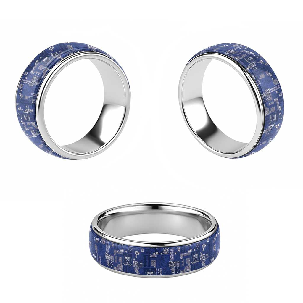 Blue Samoa Manuia Le Kerisimasi Classic Ring Pacific Patchwork Xmas Vibes - Polynesian Pride
