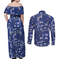Blue Samoa Manuia Le Kerisimasi Couples Matching Off Shoulder Maxi Dress and Long Sleeve Button Shirt Pacific Patchwork Xmas Vibes LT9 - Polynesian Pride