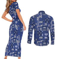 Blue Samoa Manuia Le Kerisimasi Couples Matching Short Sleeve Bodycon Dress and Long Sleeve Button Shirt Pacific Patchwork Xmas Vibes LT9 - Polynesian Pride