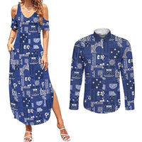 Blue Samoa Manuia Le Kerisimasi Couples Matching Summer Maxi Dress and Long Sleeve Button Shirt Pacific Patchwork Xmas Vibes LT9 Blue - Polynesian Pride