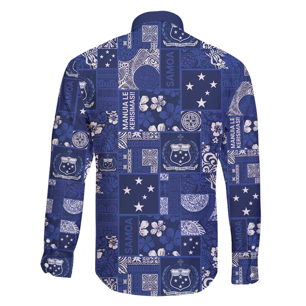 Blue Samoa Manuia Le Kerisimasi Family Matching Long Sleeve Bodycon Dress and Hawaiian Shirt Pacific Patchwork Xmas Vibes - Polynesian Pride