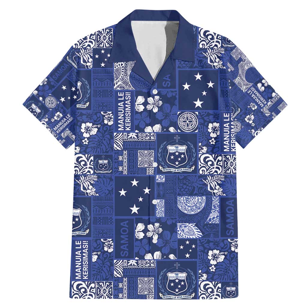 Blue Samoa Manuia Le Kerisimasi Family Matching Mermaid Dress and Hawaiian Shirt Pacific Patchwork Xmas Vibes - Polynesian Pride