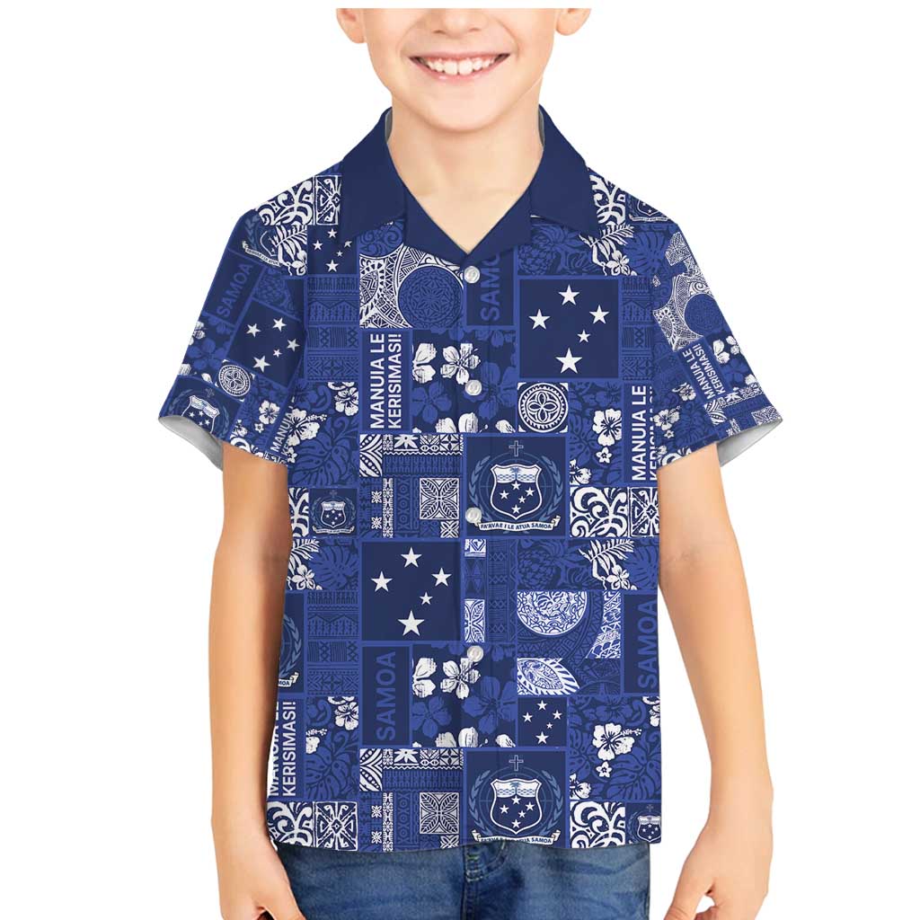 Blue Samoa Manuia Le Kerisimasi Family Matching Mermaid Dress and Hawaiian Shirt Pacific Patchwork Xmas Vibes - Polynesian Pride