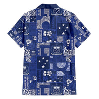 Blue Samoa Manuia Le Kerisimasi Family Matching Off The Shoulder Long Sleeve Dress and Hawaiian Shirt Pacific Patchwork Xmas Vibes - Polynesian Pride