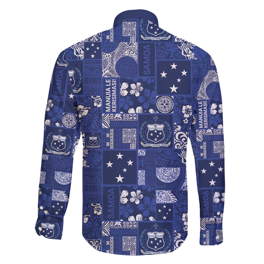 Blue Samoa Manuia Le Kerisimasi Family Matching Short Sleeve Bodycon Dress and Hawaiian Shirt Pacific Patchwork Xmas Vibes - Polynesian Pride