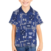 Blue Samoa Manuia Le Kerisimasi Family Matching Short Sleeve Bodycon Dress and Hawaiian Shirt Pacific Patchwork Xmas Vibes - Polynesian Pride