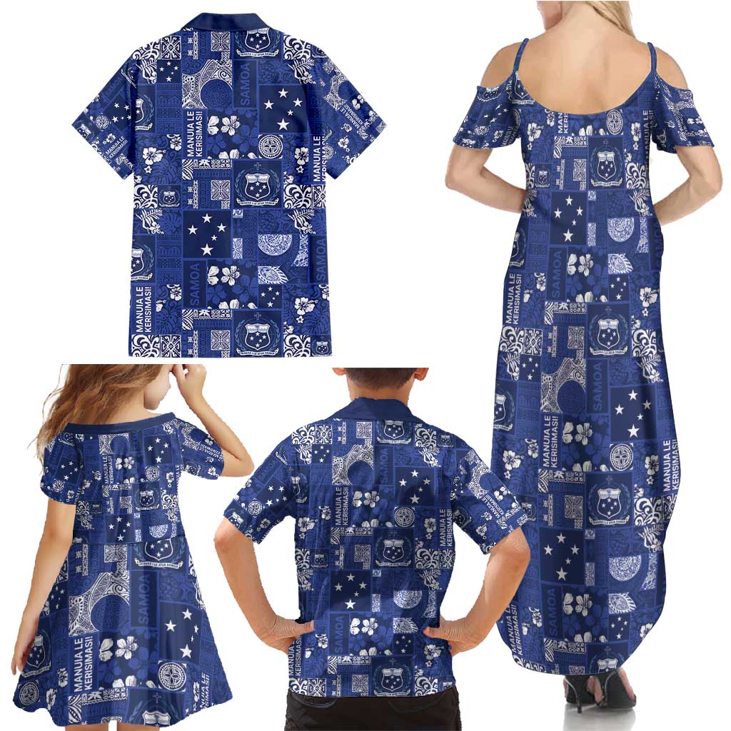 Blue Samoa Manuia Le Kerisimasi Family Matching Summer Maxi Dress and Hawaiian Shirt Pacific Patchwork Xmas Vibes - Polynesian Pride