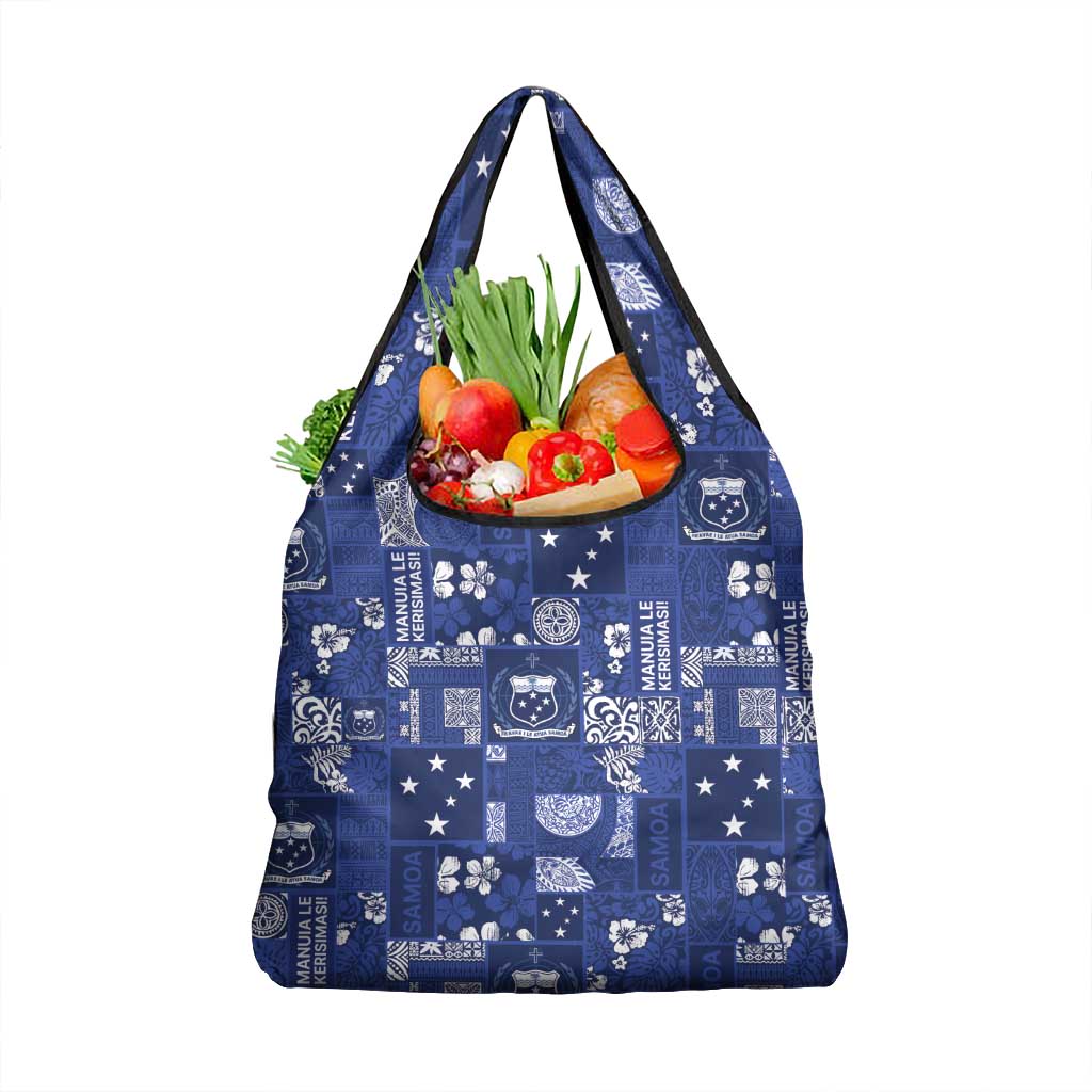 Blue Samoa Manuia Le Kerisimasi Grocery Bag Pacific Patchwork Xmas Vibes - Polynesian Pride