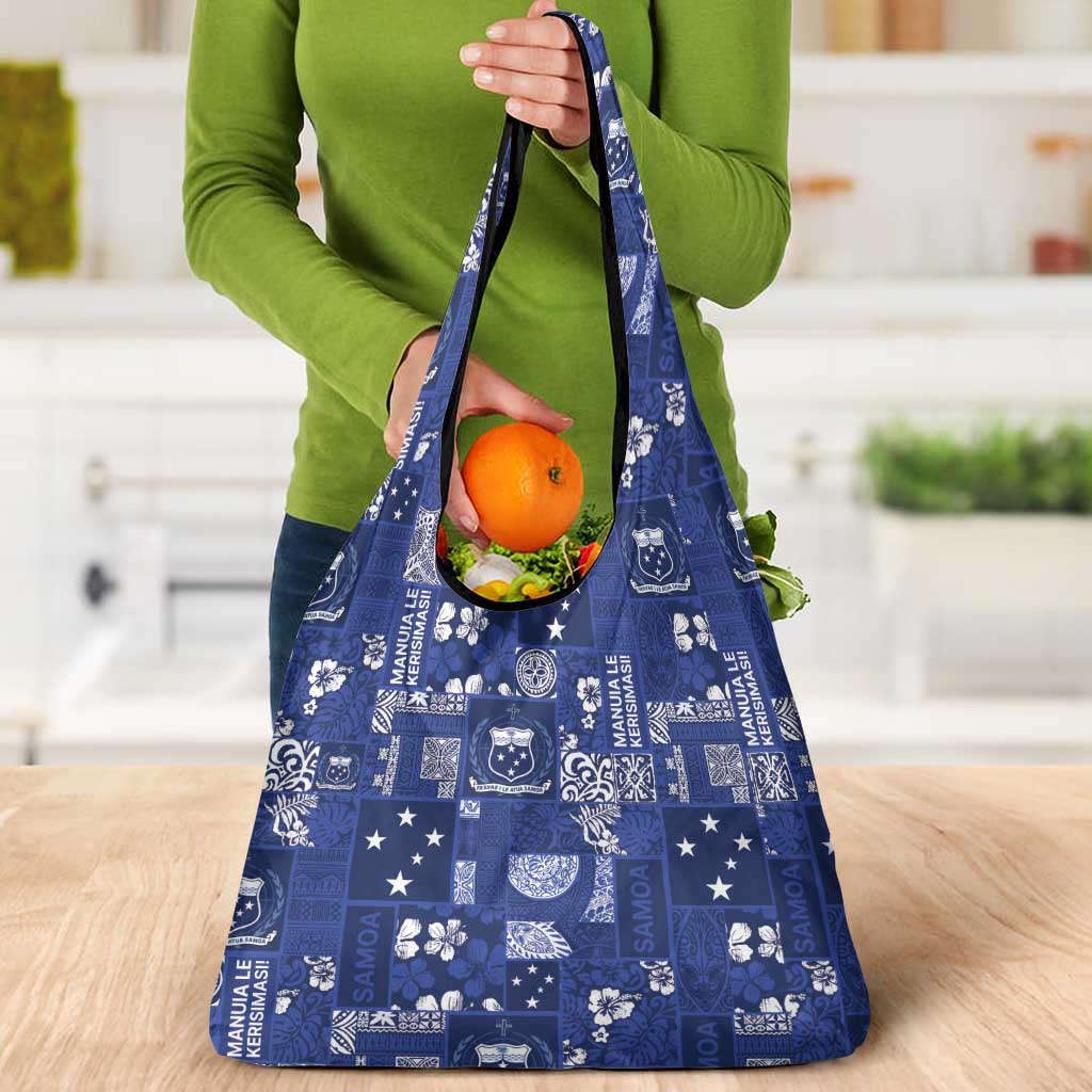 Blue Samoa Manuia Le Kerisimasi Grocery Bag Pacific Patchwork Xmas Vibes - Polynesian Pride
