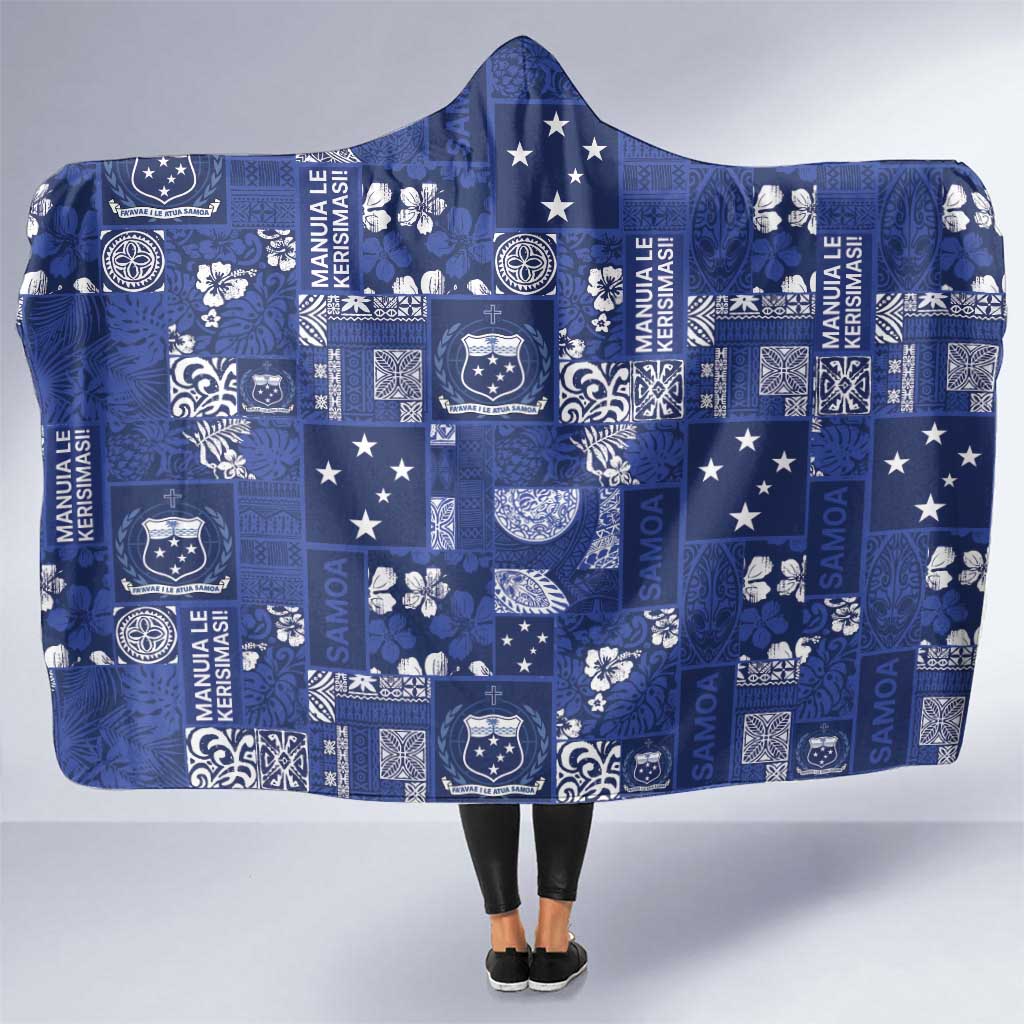 Blue Samoa Manuia Le Kerisimasi Hooded Blanket Pacific Patchwork Xmas Vibes LT9 One Size Blue - Polynesian Pride