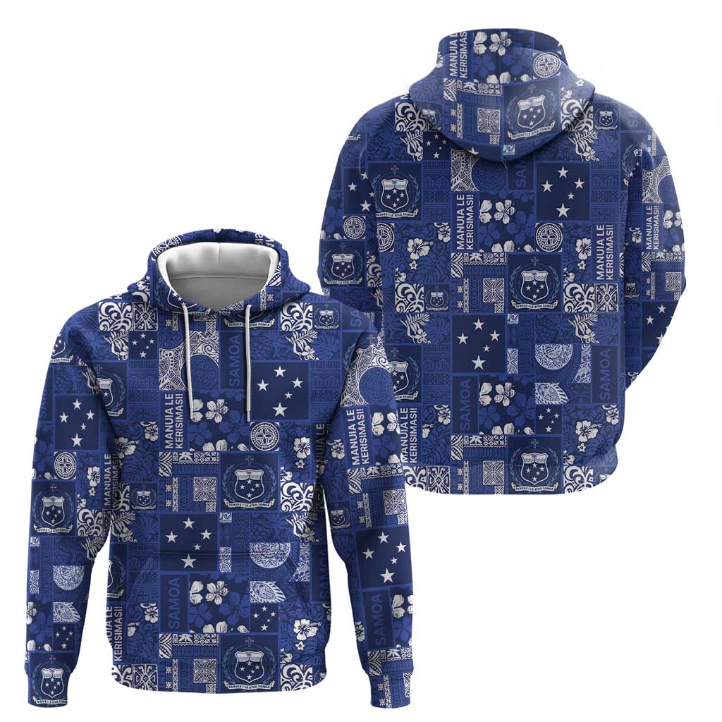 Blue Samoa Manuia Le Kerisimasi Hoodie Pacific Patchwork Xmas Vibes LT9 - Polynesian Pride