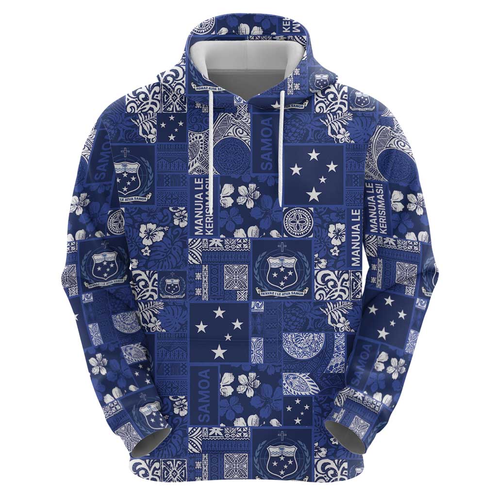 Blue Samoa Manuia Le Kerisimasi Hoodie Pacific Patchwork Xmas Vibes LT9 - Polynesian Pride