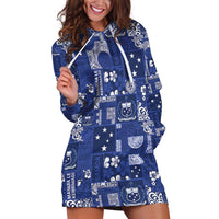 Blue Samoa Manuia Le Kerisimasi Hoodie Dress Pacific Patchwork Xmas Vibes - Polynesian Pride