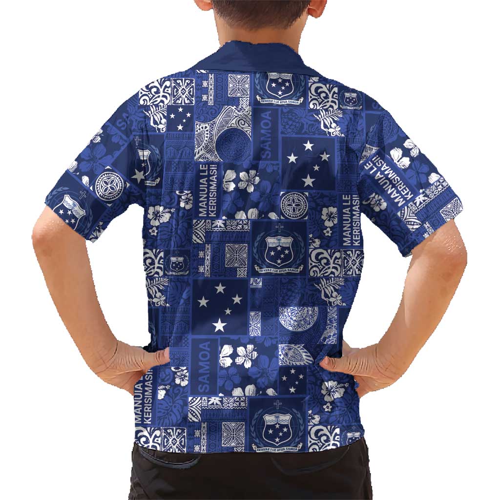 Blue Samoa Manuia Le Kerisimasi Kid Hawaiian Shirt Pacific Patchwork Xmas Vibes LT9 - Polynesian Pride