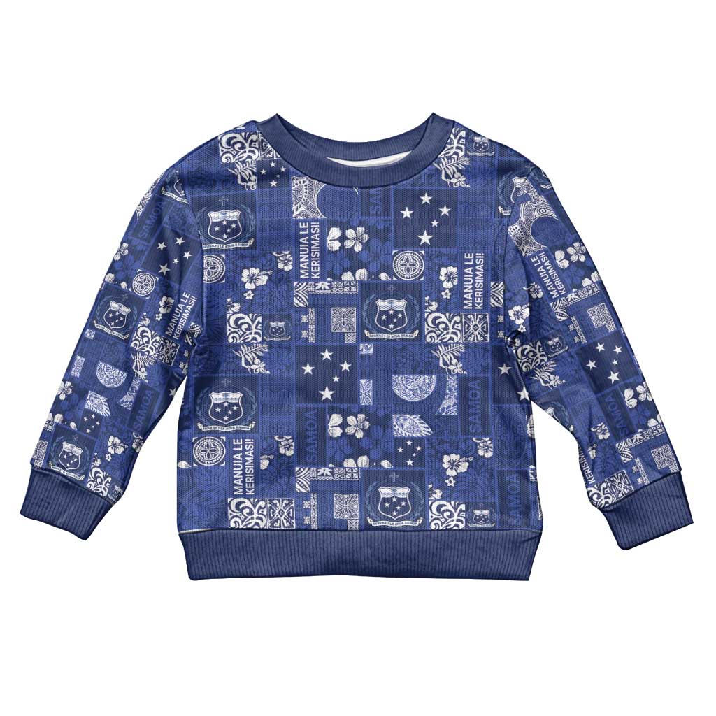 Blue Samoa Manuia Le Kerisimasi Kid Ugly Christmas Sweater Pacific Patchwork Xmas Vibes LT9 Kid Blue - Polynesian Pride