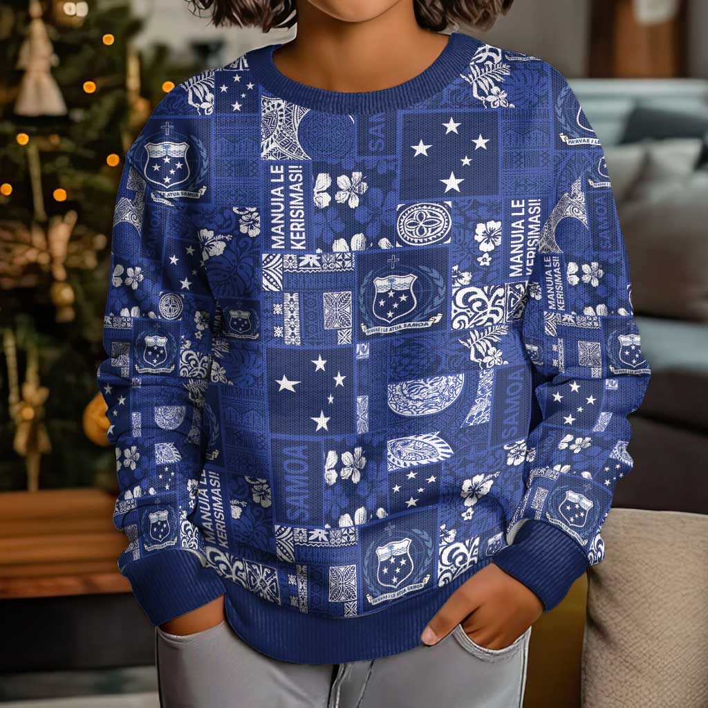 Blue Samoa Manuia Le Kerisimasi Kid Ugly Christmas Sweater Pacific Patchwork Xmas Vibes LT9 - Polynesian Pride