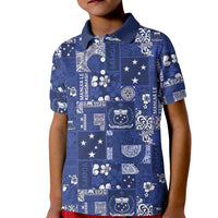 Blue Samoa Manuia Le Kerisimasi Kid Polo Shirt Pacific Patchwork Xmas Vibes LT9 Kid Blue - Polynesian Pride