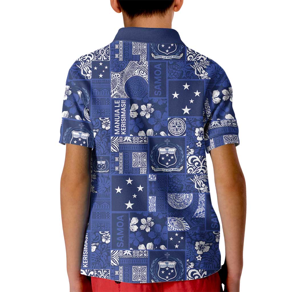 Blue Samoa Manuia Le Kerisimasi Kid Polo Shirt Pacific Patchwork Xmas Vibes LT9 - Polynesian Pride