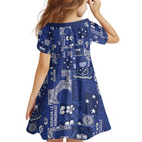 Blue Samoa Manuia Le Kerisimasi Kid Short Sleeve Dress Pacific Patchwork Xmas Vibes LT9 - Polynesian Pride