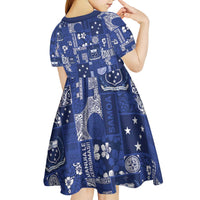 Blue Samoa Manuia Le Kerisimasi Kid Short Sleeve Dress Pacific Patchwork Xmas Vibes LT9 - Polynesian Pride