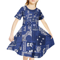 Blue Samoa Manuia Le Kerisimasi Kid Short Sleeve Dress Pacific Patchwork Xmas Vibes LT9 - Polynesian Pride