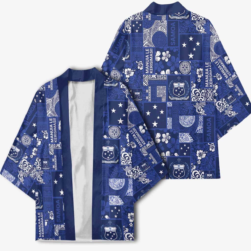 Blue Samoa Manuia Le Kerisimasi Kimono Pacific Patchwork Xmas Vibes - Polynesian Pride