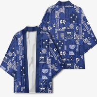 Blue Samoa Manuia Le Kerisimasi Kimono Pacific Patchwork Xmas Vibes - Polynesian Pride
