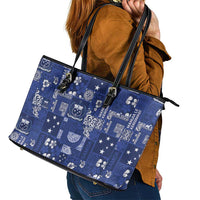 Blue Samoa Manuia Le Kerisimasi Leather Tote Bag Pacific Patchwork Xmas Vibes - Polynesian Pride