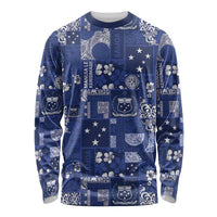 Blue Samoa Manuia Le Kerisimasi Long Sleeve Shirt Pacific Patchwork Xmas Vibes LT9 Unisex Blue - Polynesian Pride