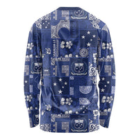 Blue Samoa Manuia Le Kerisimasi Long Sleeve Shirt Pacific Patchwork Xmas Vibes LT9 - Polynesian Pride