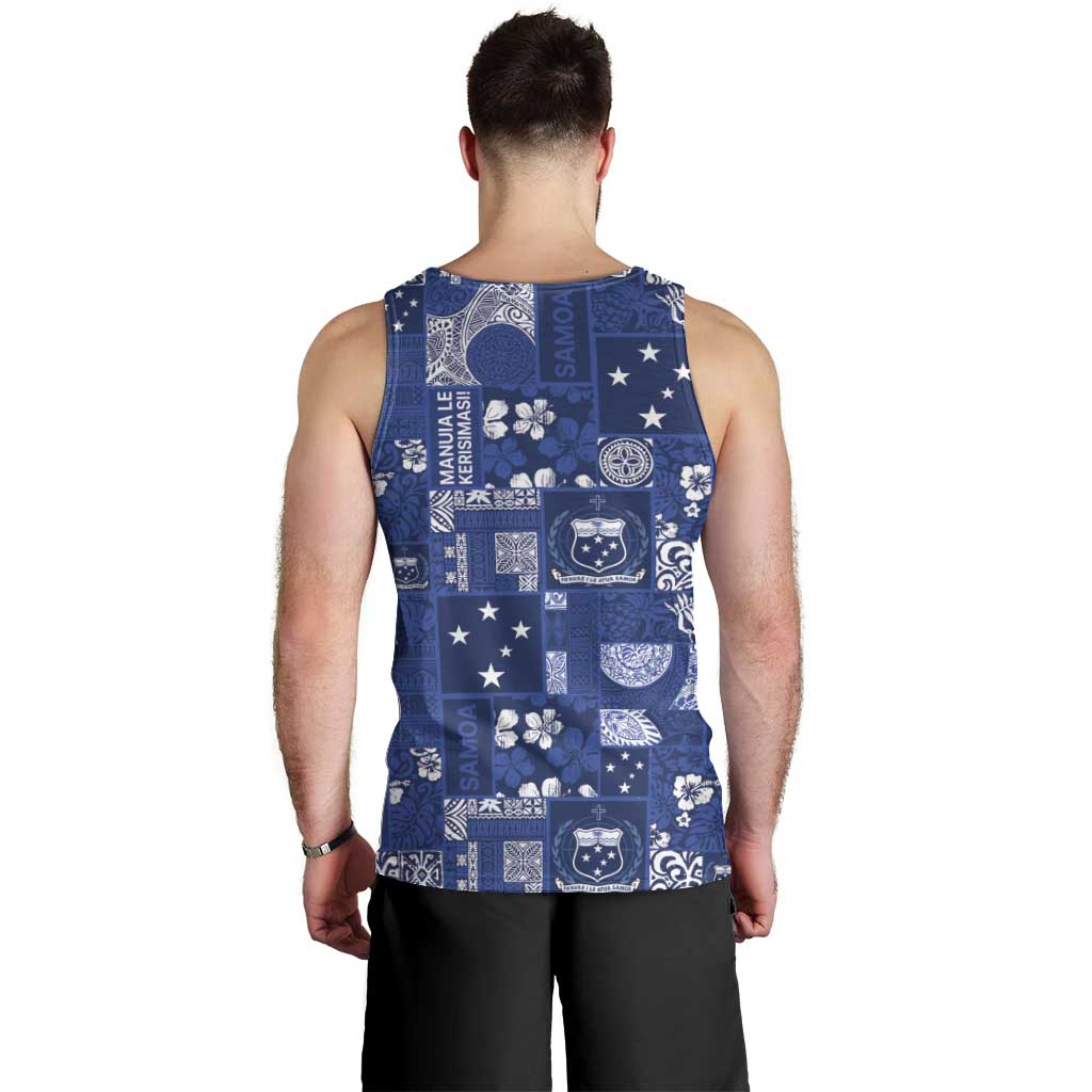 Blue Samoa Manuia Le Kerisimasi Men Tank Top Pacific Patchwork Xmas Vibes - Polynesian Pride