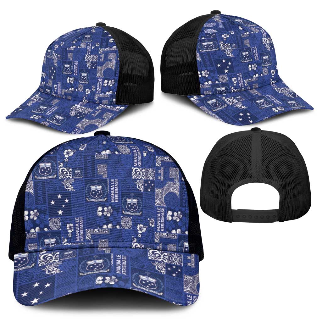 Blue Samoa Manuia Le Kerisimasi Mesh Trucker Cap Pacific Patchwork Xmas Vibes - Polynesian Pride