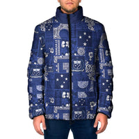 Blue Samoa Manuia Le Kerisimasi Padded Jacket Pacific Patchwork Xmas Vibes LT9 Men Blue - Polynesian Pride
