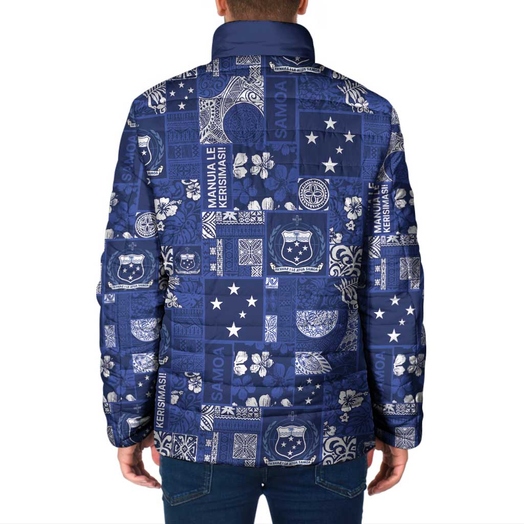 Blue Samoa Manuia Le Kerisimasi Padded Jacket Pacific Patchwork Xmas Vibes LT9 - Polynesian Pride