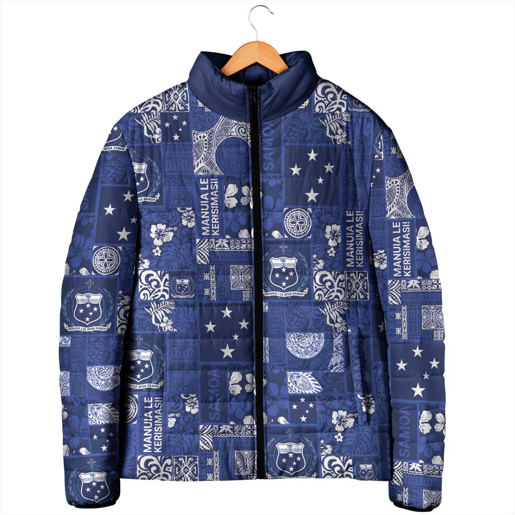 Blue Samoa Manuia Le Kerisimasi Padded Jacket Pacific Patchwork Xmas Vibes LT9 - Polynesian Pride