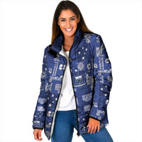Blue Samoa Manuia Le Kerisimasi Padded Jacket Pacific Patchwork Xmas Vibes LT9 Women Blue - Polynesian Pride